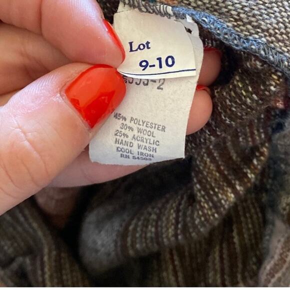 VINTAGE Wool Brown Peach 60s Plaid Wrap Skirt Small - Picture 6 of 6